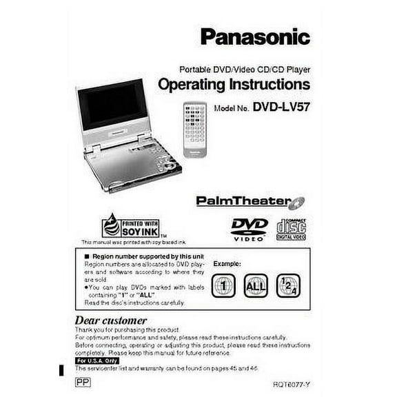 Instruction Manual ONLY for Panasonic DVD-LV57 DVD Player Owners Instruction Manual REPRINT