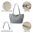 thumbnail image 3 of Bolso grande de lona para mujer, bolso de hombro informal con cremallera y bolsillo para viajes, playa, trabajo, compras, 3 of 7