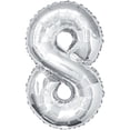 thumbnail image 2 of Unique Industries Foil Big Number 8 Shaped 34" Silver Solid Print Party Balloon, 2 of 4