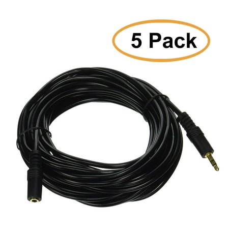 5 Pack 25 Feet 3.5mm Stereo Headphone Extension