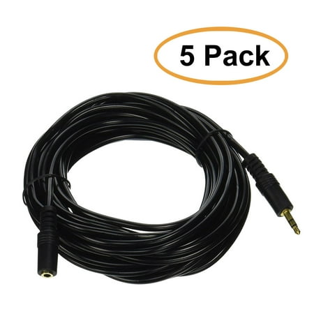25' Headphone Extension Cable - 5 Pack 25 Feet 3.5mm Stereo Headphone Extension Cable
