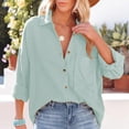 thumbnail image 2 of WTXUE Button-Up Shirts Long Sleeve, Notch Neck Shirts for Women Ladies Summer Stand Collar Loose Button up Women Shirts Pocket Shirts Tops Solid | Workwear for Women Green XXL, 2 of 8