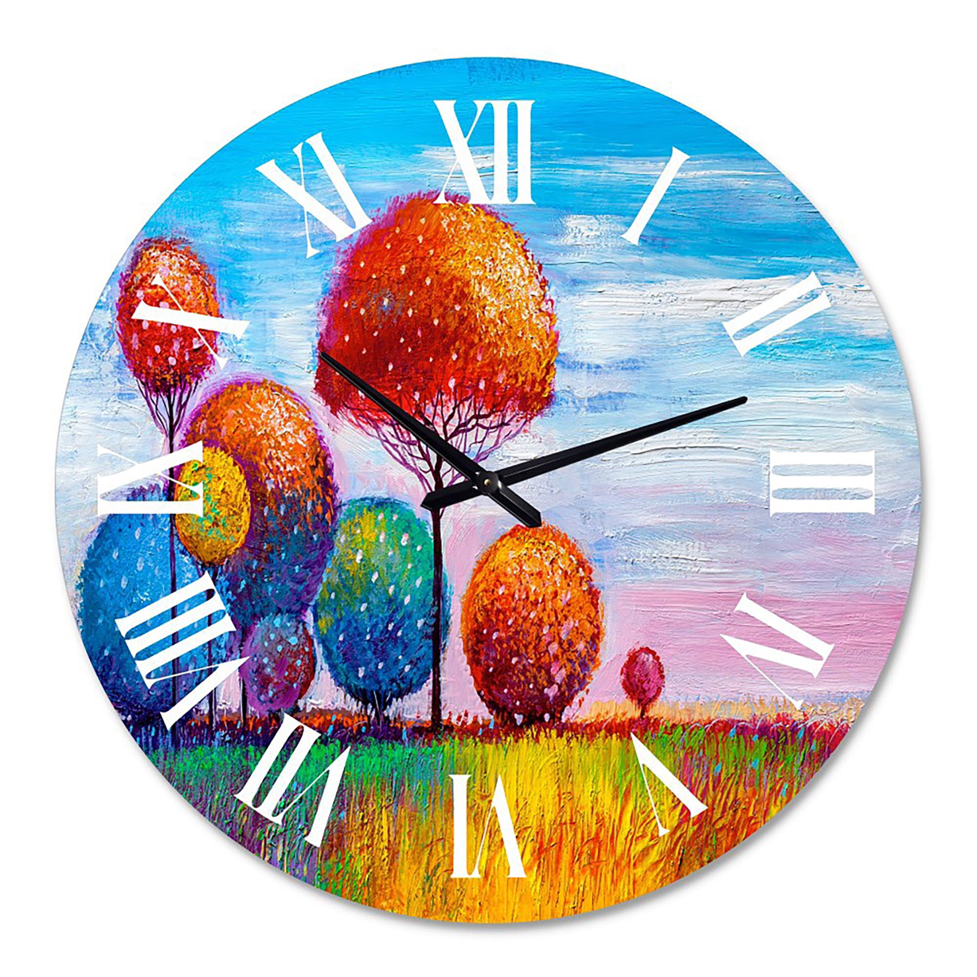 Designart 'Colourful Ornamental Trees Ix' Modern Wall Clock