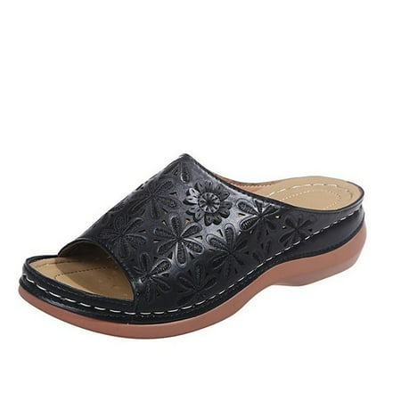 

Leather Soft Footbed Orthopedic Arch Support Sandals for Women Embroidered Shoes