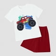thumbnail image 2 of TOWED22 Toddler Baby Boy Clothes 2pcs Dinosaur Truck Print Short Sleeve Tee Elastic Shorts Summer Outfits(White,5-6 Y), 2 of 4