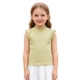 thumbnail image 2 of Huowey Girls Toddler Ribbed Knit Tank Top Shirts Solid Color Ruffles Trim Sleeveless Top Neck Lightweight Summer Vest Basic Tee Tops Blouses Stylish Soft Shirts,Light Green,2-3 Years, 2 of 5