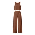 thumbnail image 6 of Mifsaly 2 Piece Linen Sets for Women Summer Casual Vacation Beach Matching Outfits Crop Tank Top and High Waisted Wide Leg Pants with Pockets Coffee,S, 6 of 7