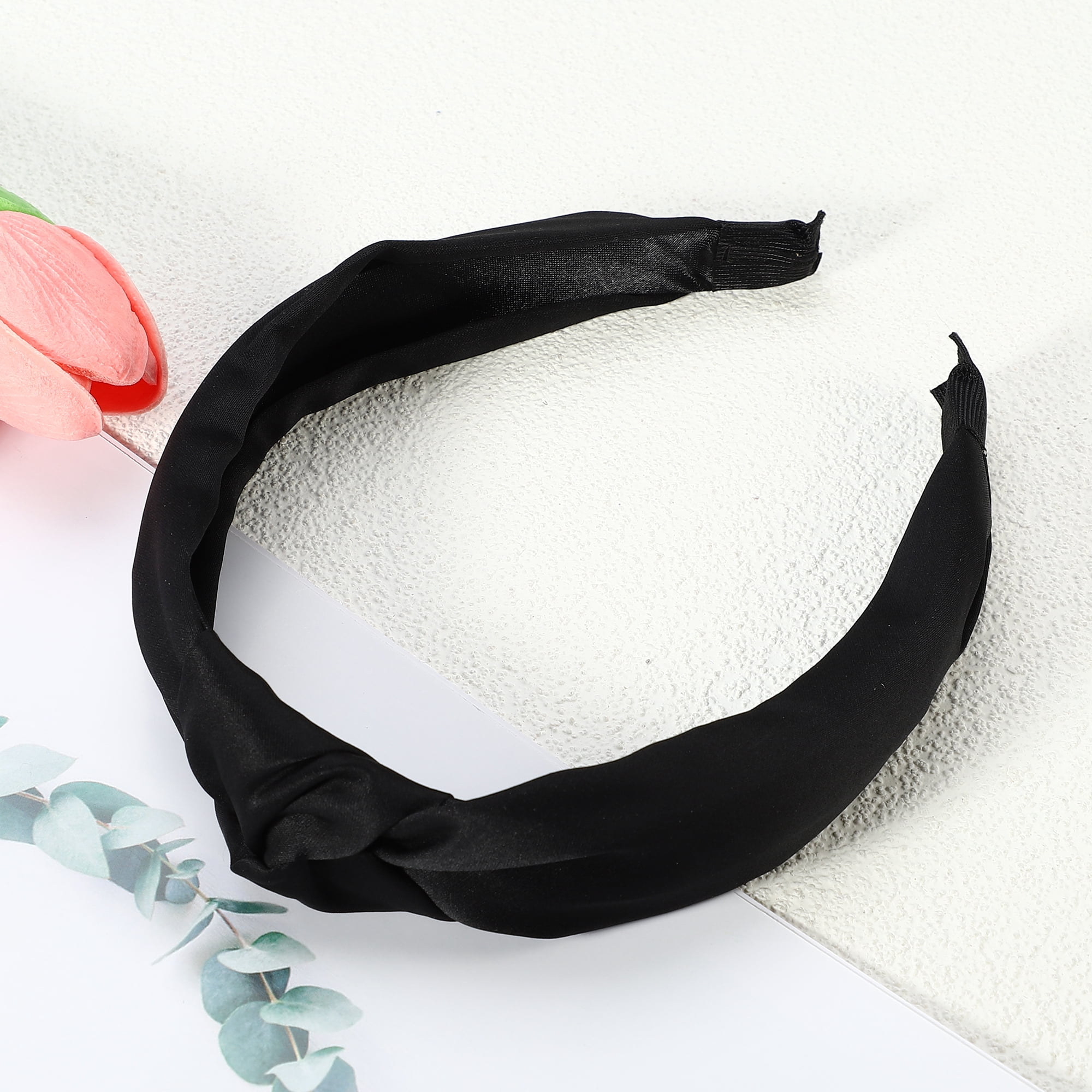 Unique Bargains Satin Knot Headband Hairband for Women 1.2 Inch Wide Black