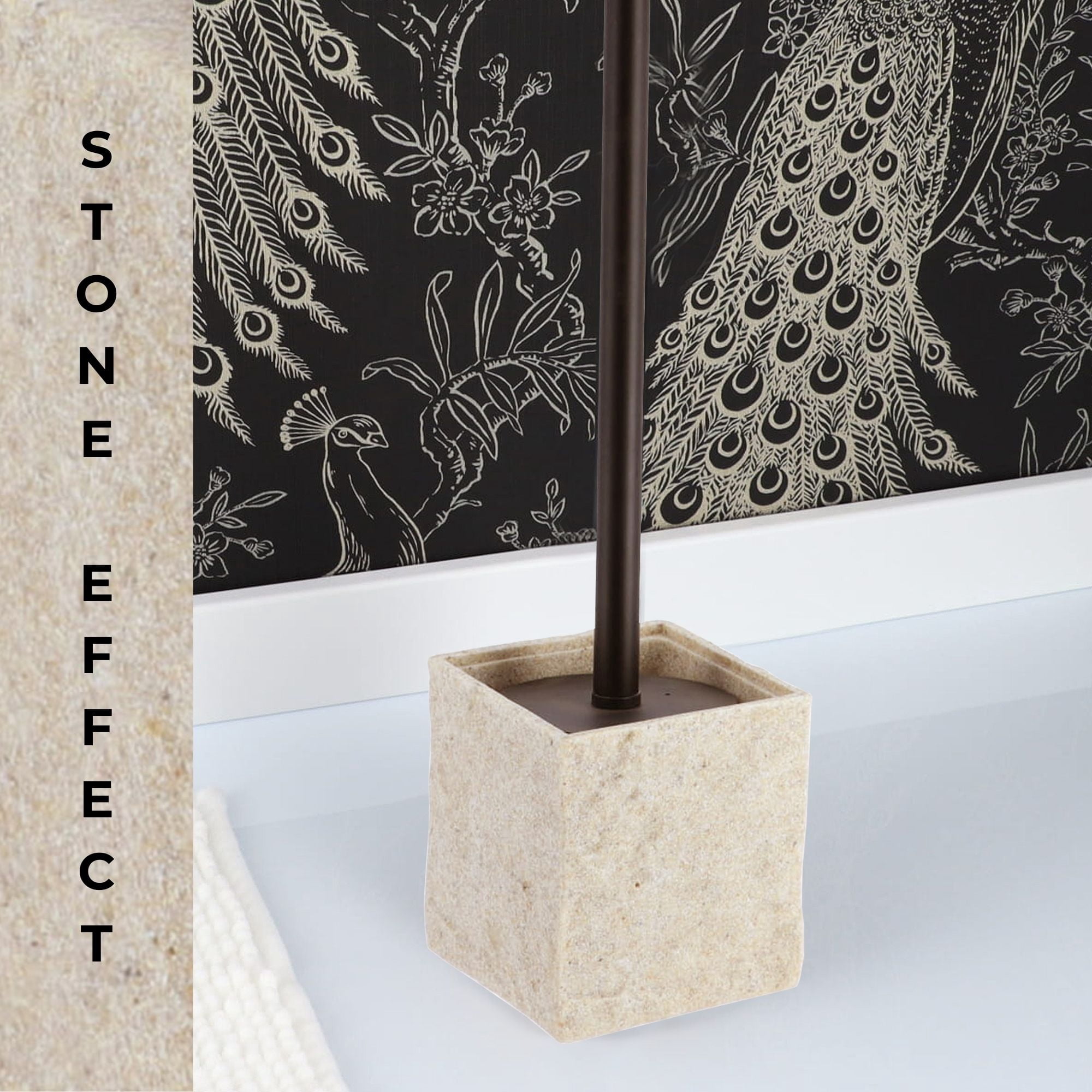 Natural Stone Effect Square Toilet Brush and Holder Set