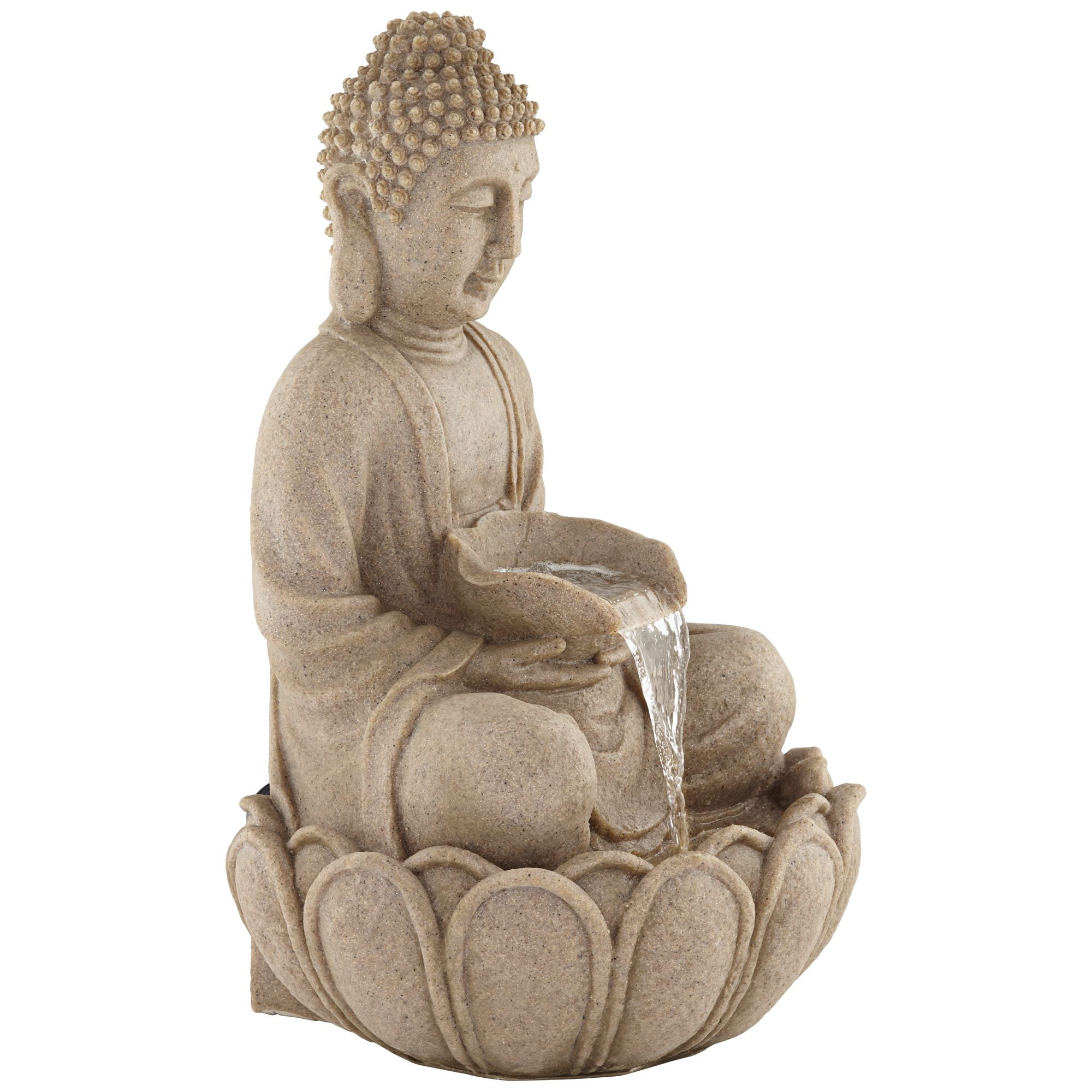Calm Buddha 22" High Large Zen Asian Indoor Outdoor Decor Sand Stone Floor Fountain with Light LED Outside