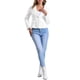 thumbnail image 2 of Chaqueta de mezclilla elástica para mujer INSPIRE CHIC con cuello de solapa, un botón, mangas largas, talla XL, color beige, 2 of 6