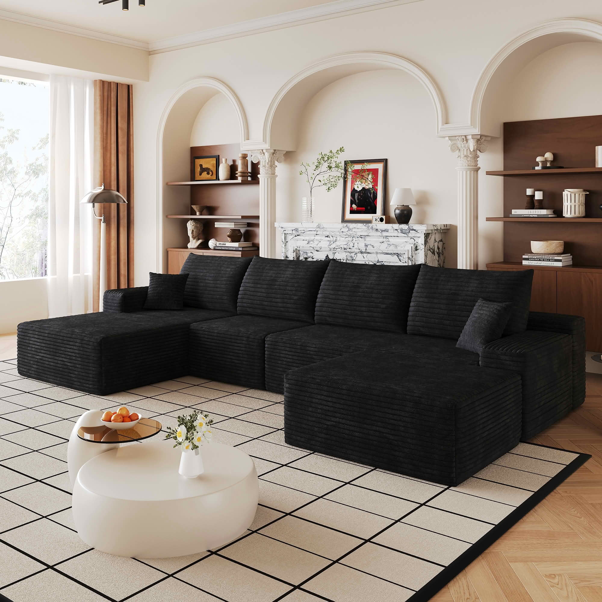 MAYEERTY 135 Inch L‑Shape Cloud Sectional Couch with Chaise, Modern Modular Deep‑Seat Sofa, Plush Corduroy Upholstered Couch, No Assembly Required for Living Room Bedroom Apartment