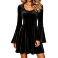 thumbnail image 3 of Mini Dresses for Women Crewneck Flare Long Sleeve Waist Cinched Pleated Flowy Fall Winter Formal Cocktail Party Wedding Guest Dress,Sizes S-3XL, 3 of 8