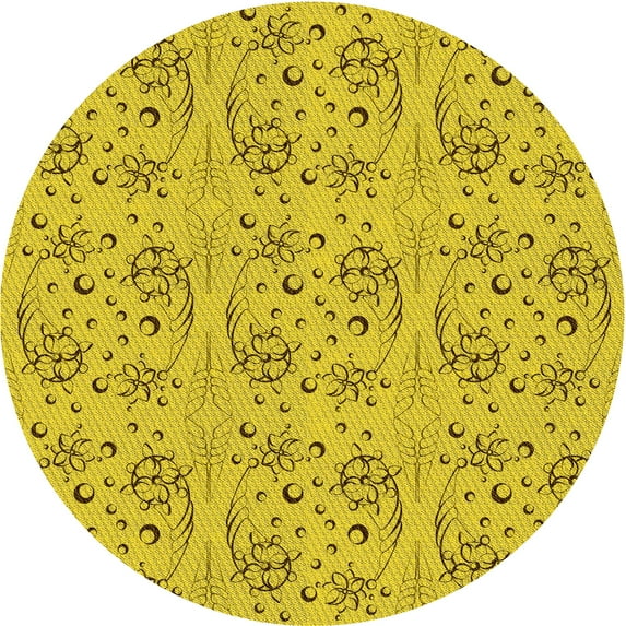 Ahgly Company Machine Washable Indoor Round Transitional Golden Yellow Area Rugs, 5' Round