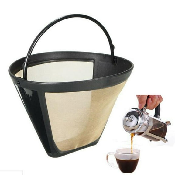 Reusable Gold Tone Permanent #4 Cone Shape Coffee Filter Mesh Basket Filter NEW