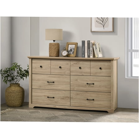 JERFIT Modern 6-Drawer Dresser with Metal Handles, Light Oak Finish Bedroom Storage Chest