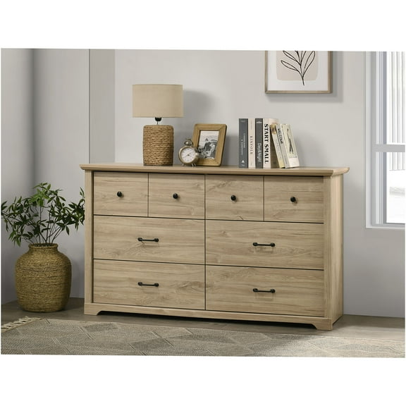 JERFIT Modern 6-Drawer Dresser with Metal Handles, Light Oak Finish Bedroom Storage Chest
