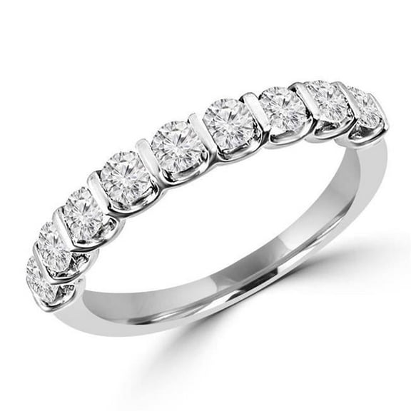 MDR170077-8.25 0.75 CTW Round Diamond Bar Set Semi-Eternity Wedding Band Ring in 14K White Gold - 8.25