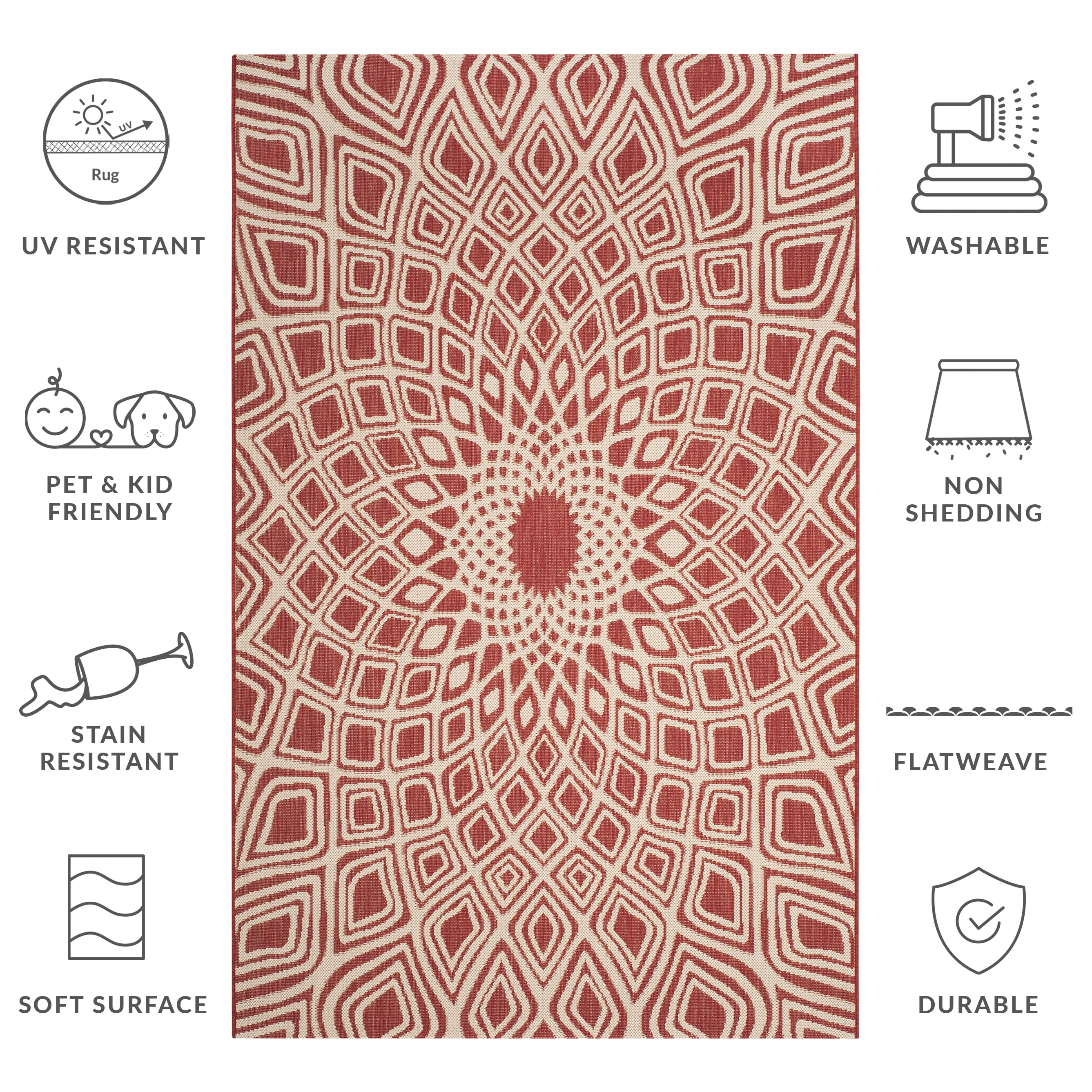 SAFAVIEH Courtyard Thane Nautical Indoor/Outdoor Area Rug, 5'3" x 7'7", Red/Beige