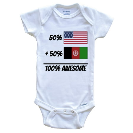 

50% American Plus 50% Afghan Equals 100% Awesome Cute Afghanistan Flag Baby Bodysuit 6-9 Months White