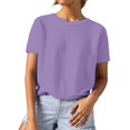 thumbnail image 1 of GPOECD T-Shirts Grande Taille pour Femmes Tricot Texturé Couleur Unie Col Rond Manches Courtes Style Décontracté pour un Port Quotidien Confortable Hauts Décontractés pour Femmes Violet Clair, TG, 1 of 4
