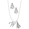 thumbnail image 1 of Delight Jewelry Silvertone Small Gelato Script Initial - W - Silver tone Zig Zag Christmas Tree Charm Necklace and Stud Earrings, 1 of 4