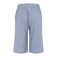 thumbnail image 5 of Blue Women's Shorts, Women'S Cotton And Linen Striped Elastic Waistband High Waistband Pockets Side Buttons Loose Casual Pants Three Quarter Pants,Women's Shorts M, 5 of 9