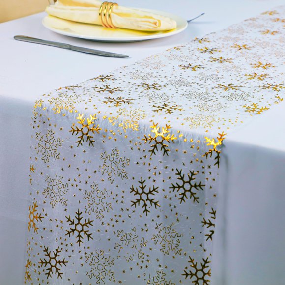 Table Runner Snowkingdom Christmas Snowflake Gold, 2 unidades