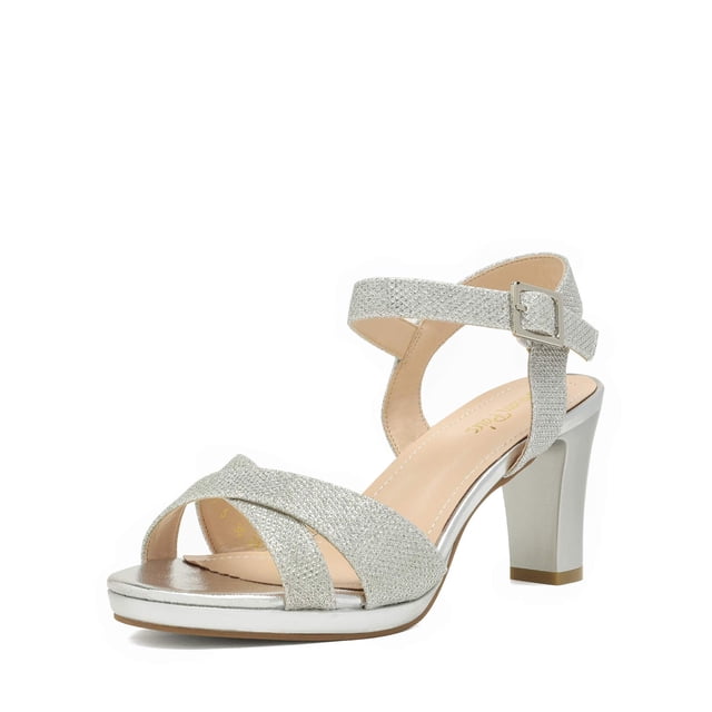 Sandalias de Tacón Grueso Plateadas para Mujer DREAM PAIRS 8 cm