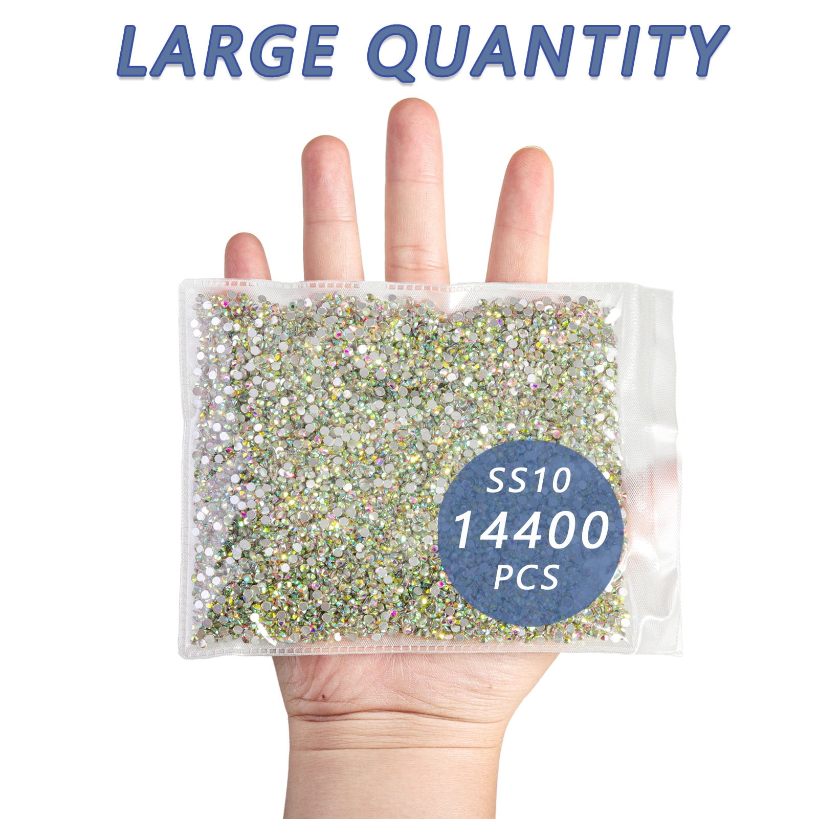 Beadsland Flatback Rhinestones Bulk,14400pcs, Crystal AB, SS10, 2.7-2.9mm