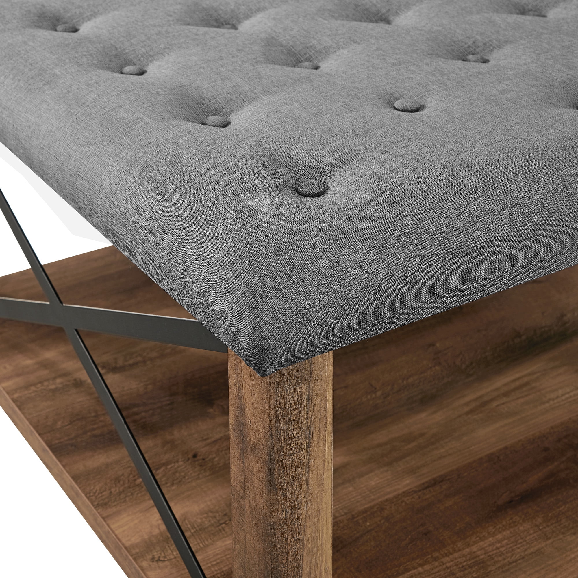 Walker Edison Farmhouse 30" Square Tufted Ottoman - Grey