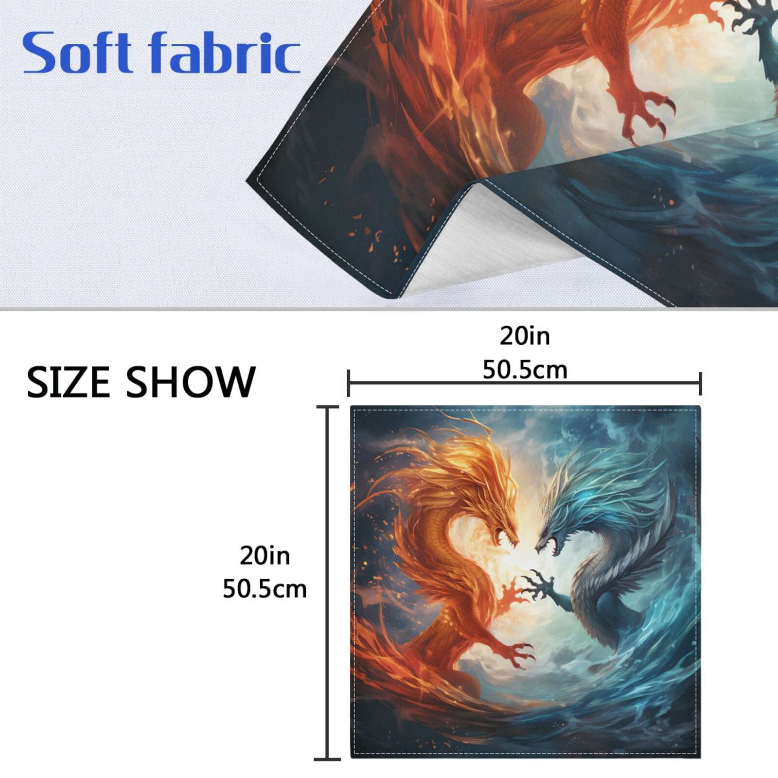 JSTEL Fire Dragon & Ice Dragon Cloth Napkins Set of 6, 20x20 Inch Washable and Reusable Napkin for Decoupage Dinner Party Everyday Use