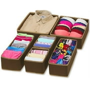 Simple Houseware Foldable Cloth Storage Box Closet Dresser Drawer Divider Organizer Basket Bins for Underwear Bras, Brown (Set of 6)
