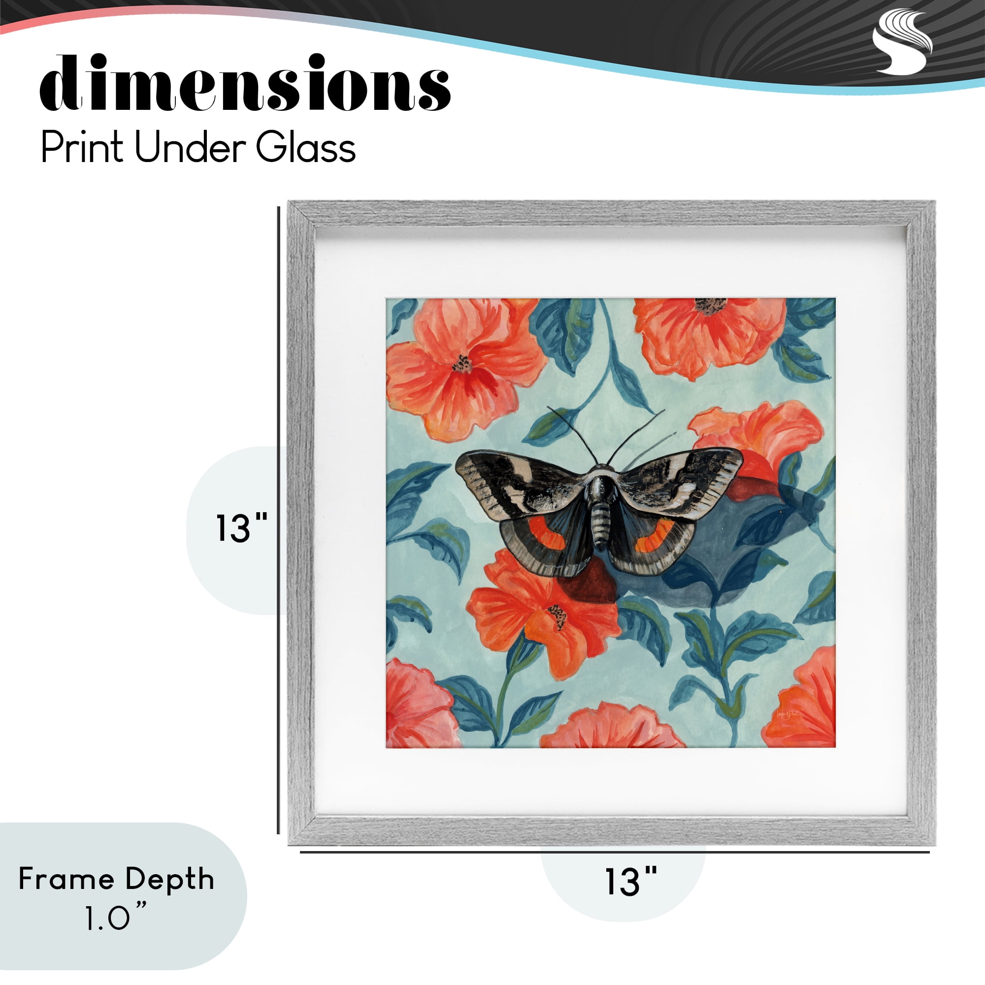 Stupell Industries Academia Moth On Floral Gray Framed Print Under Glass, design by Kate Jarvik Birch