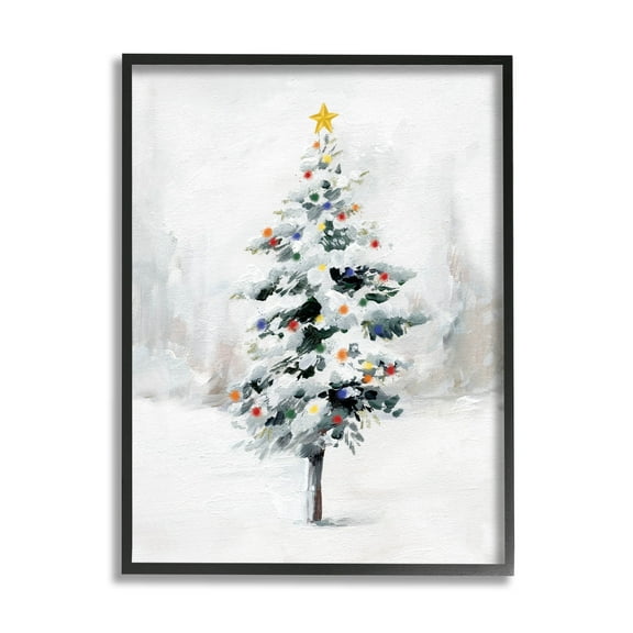 Snowy Christmas Tree Landscape Holiday Graphic Art Black Framed Art Print Wall Art