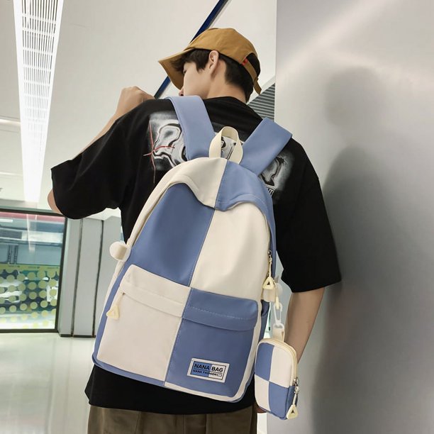 Mochila Mochila para niños Mochila para estudiantes Choque de colores Lindo colgante Mochila con cremallera (Azul)