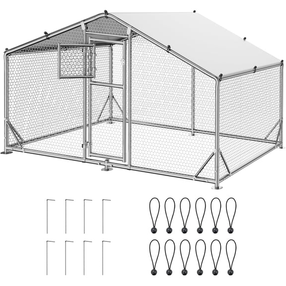WUKHG Large Walk-in Chicken Coop - Metal Enclose Chicken Coops with Roof, Outdoor Cage Dog Kennel, Predator Protection for Backyard Animals, 9.8x6.5x6.4ft