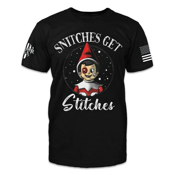 Warrior USA | Snitches Get Stitches – Black, Cotton Blend, Screen Printed in The USA, American Made, Regular Fit, XX-Large