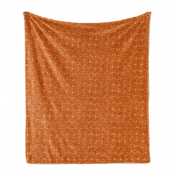 Geometric Soft Flannel Fleece Blanket, Digital Abstract Little Square Frames Motif Grid Mesh Asymmetric Design, Cozy Plush for Indoor and Outdoor Use, 50" x 70", Burnt Orange Paprika, by Ambesonne