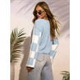 thumbnail image 5 of Womens Casual Checkered Color Block Sweaters Crew Neck Long Sleeve Cropped Knit Pullover Blue M, 5 of 8