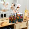 thumbnail image 3 of Yayeee 2 Pack Qtip Holder Bathroom Cotton Swab Canister with Lid Clear Dispenser Set, Orange Colorful Flowers, 3 of 6