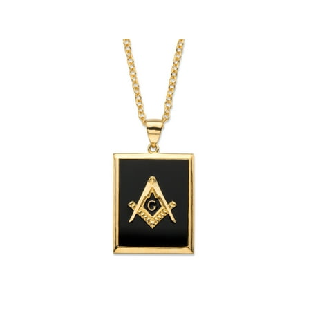 - Men's Emerald-Cut Genuine Black Onyx 14k Gold-Plated Masonic Square and Compasses Pendant Necklace 22