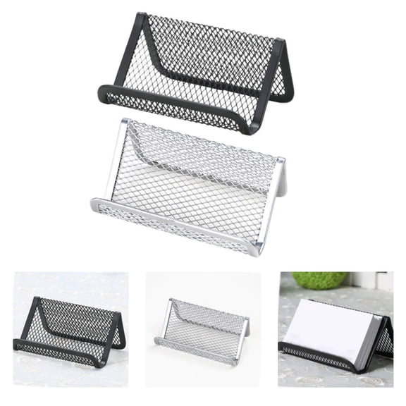 Metal Business Card Holder and Phone Stand, Desktop Organizer for Office Supplies, Sleek Silver, Space-Saving Desk Organizer, Holds 50 Cards, Modern Geometric Design