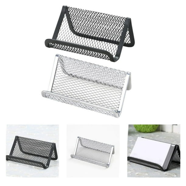 Tarjetero Metálico, Organizador de Escritorio Multifuncional, Elegante Soporte para Teléfono, Diseño Compacto, para Oficina, Hogar, Escuela, Elegante Acabado Plateado, Tamaño Compacto de 10 X 6 X 4,5