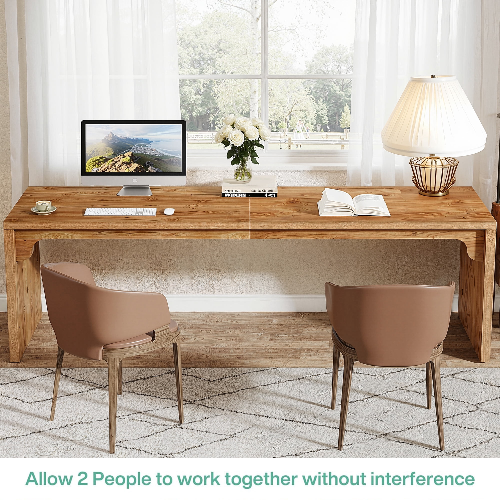 MAYEERTY 79" Long Wooden Desk, Double Person Computer Desk with E1-Level Manufactured Wood & Metal Frame