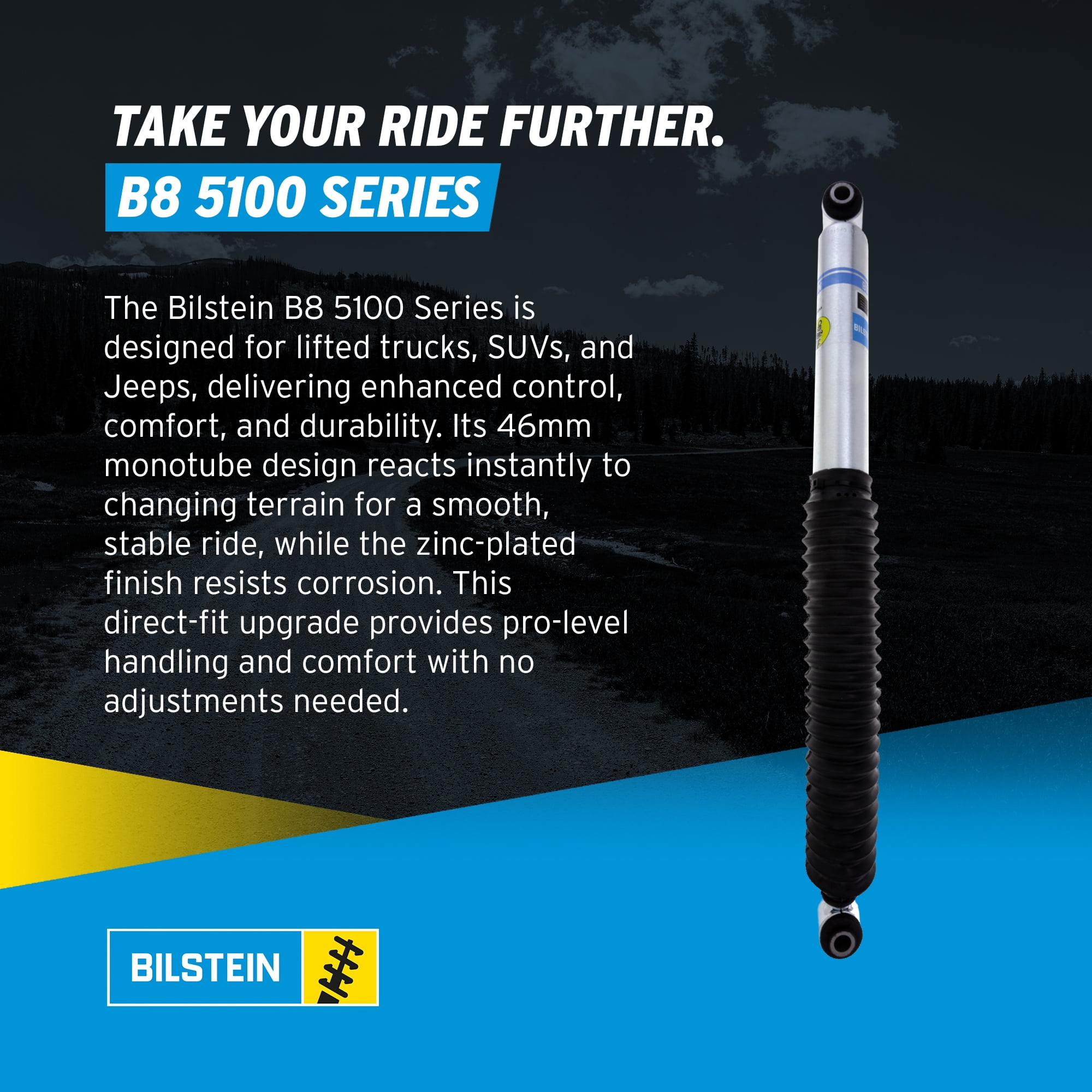 Bilstein Pair of Rear B8 5100 Series Shocks Compatible with 2014-2018 Silverado / Sierra 1500 with 0-1" Rear Lift