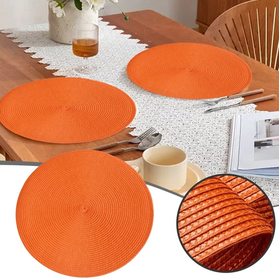 Round Braided Placemats Orange, Woven Washable Non Table Mats for Dining Table Decor