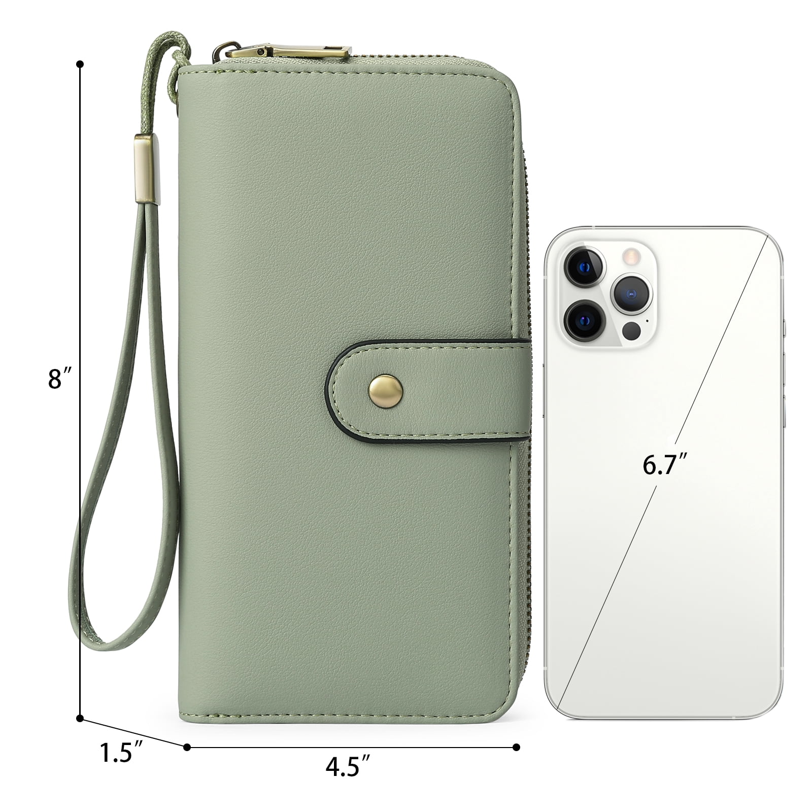 GAEKEAO Wallet for Women Clutch RFID Blocking Leather Wristlet Purse Large Capacity Credit Card Holder with Grip Hand Strap