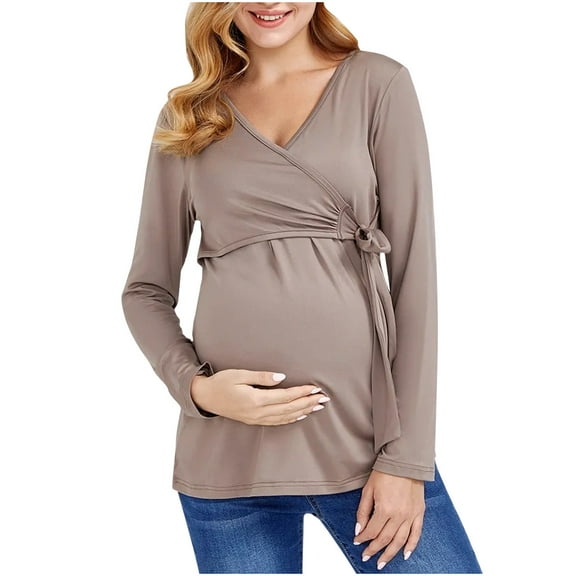 Wdfiry Long Sleeve Breastfeeding Shirts For Women Fashion Casual V-neck Nursing Tops Plus Size Soft Comfy Maternity Pajamas for Pregnant Woman
