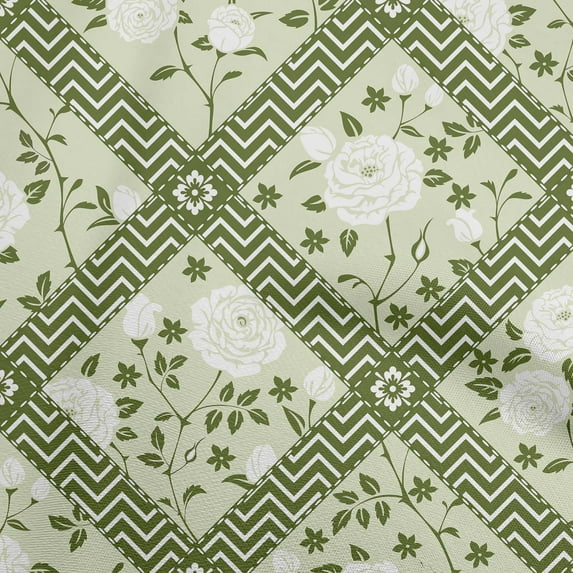oneOone Cotton Cambric Greenish Beige Fabric Florals Fabric For Sewing Printed Craft Fabric By The Yard 42 Inch Wide